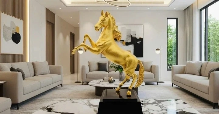 Tượng ngựa mạ vàng vài chục triệu hút khách dịp Tết Bính Ngọ 2026