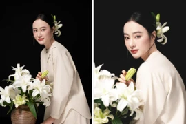 Angela Phương Trinh gây chú ý tạo dáng bên hoa loa kèn