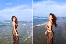 Con gái cựu hoa khôi bóng chuyền Kim Huệ đi biển "cực cháy"