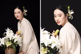 Angela Phương Trinh gây chú ý tạo dáng bên hoa loa kèn