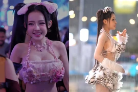 Ngân 98 hóa búp bê ướt sũng dưới mưa gây chú ý