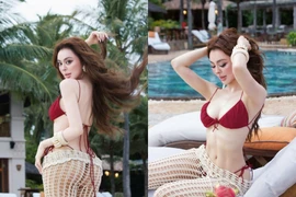 Hot girl Trang Nemo khoe vóc dáng gợi cảm trong bộ bikini bên hồ bơi