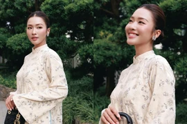 Khả Ngân diện áo dài dịu dàng, khoe nhan sắc trong trẻo và vóc dáng nuột nà