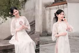 ‘Nữ hoàng nội y’ Ngọc Trinh xinh đẹp, trong veo trong tà áo dài