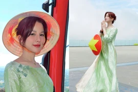 Diệp Lâm Anh khoe nhan sắc rạng rỡ trong tà áo dài đi lễ chùa