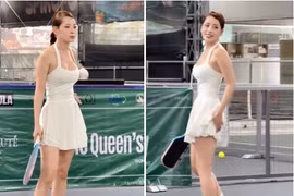 Chi Pu khoe vòng eo trứ danh khiến sân pickleball mất tập trung