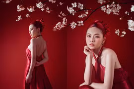 Ngô Lan Hương rực rỡ ngày đầu năm trong bộ cánh đỏ quyến rũ