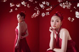 Ngô Lan Hương rực rỡ ngày đầu năm trong bộ cánh đỏ quyến rũ