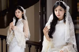 Hot girl TikTok Quỳnh Trương diện áo dài và khăn voan tựa nàng thơ