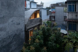 Nhà 2 tầng nổi bật giữa phố cổ nhờ mái cong bê tông lạ mắt