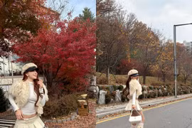 Hot girl TikTok Hà Môi khoe nhan sắc giữa mùa thay lá tại Hàn Quốc