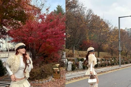 Hot girl TikTok Hà Môi khoe nhan sắc giữa mùa thay lá tại Hàn Quốc