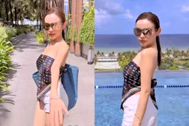 Huyền Baby gây sốt với phong cách biến tấu khăn hiệu thành áo