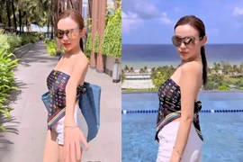 Huyền Baby gây sốt với phong cách biến tấu khăn hiệu thành áo