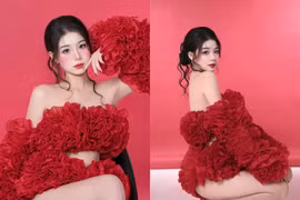 Hot girl Trà Hạ Ly 'đốt mắt' người nhìn với váy đỏ rực rỡ tựa cánh hồng nhung