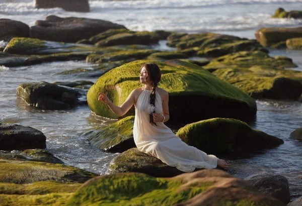 Biển Cổ Thạch phủ rêu xanh, hút du khách săn khoảnh khắc hiếm