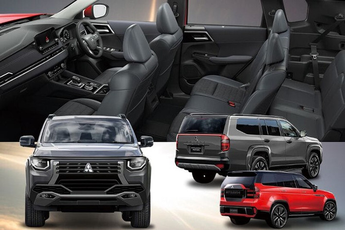 Dáng xe Mitsubishi Pajero Sport 2026 vuông vức, kính chắn gió dựng đứng, thân xe cao và rộng hơn, gợi liên tưởng đến các đối thủ trong phân khúc SUV cỡ lớn như Toyota Land Cruiser Prado, thay vì nhóm SUV tầm trung như Fortuner.