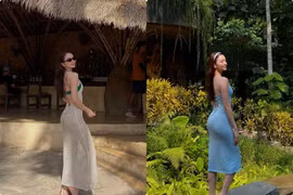 Thiều Bảo Trang diện bikini với váy lưới khoe dáng ở Bali