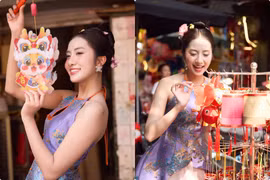 Hoa hậu Hà Trúc Linh khoe sắc trong bộ ảnh Trung thu trên phố Hàng Mã