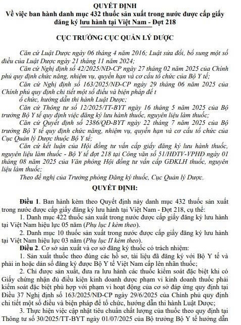 Quyết định số 403/QĐ-QLD về việc ban hành danh mục 432 thuốc sản xuất trong nước được cấp giấy đăng ký lưu hành tại Việt Nam - Đợt 218 1.jpg