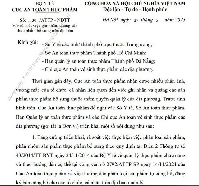 Công văn của Cục An toàn thực phẩm (Ảnh chụp màn hình) 1-6828.jpg