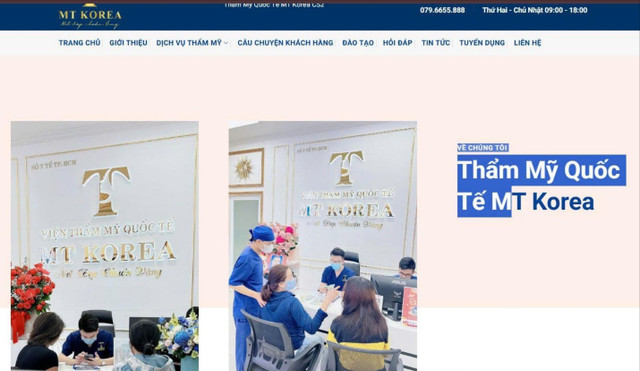 Thẩm Mỹ Quốc Tế MT Korea quảng cáo: "Tính đến thời điểm hiện tại, là một trong số ít thương hiệu thẩm mỹ làm đẹp thuộc top đầu tại TP HCM với hàng ngàn ca phẫu thuật thẩm mỹ mỗi năm..." - Ảnh Nguồn vienthammymtkorea.com 1-7133.jpg