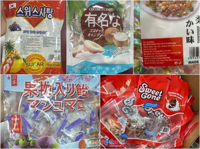 Bao bì nhãn mác hàng giả được mua với giá 100.000 đồng/kg. Ảnh: Lao động thủ đô Khởi tố đối tượng sản xuất 6 tấn kẹo giả 'phù phép' thành hàng Nhật - Hàn tại La Phù