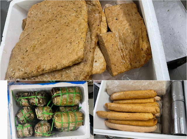 Giò, chả dương tính với hàn the. Ảnh: Công an Tuyên Quang Giò, chả dương tính với hàn the. Ảnh: Công an Tuyên Quang