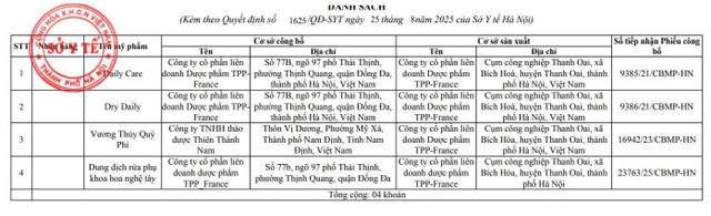 Danh sách 4 sản phẩm của Công ty cổ phần liên danh dược phẩm TPP-France không còn hiệu lực số tiếp nhận Phiếu công bố sản phẩm mỹ phẩm. Ảnh chụp màn hình 1-851.jpg