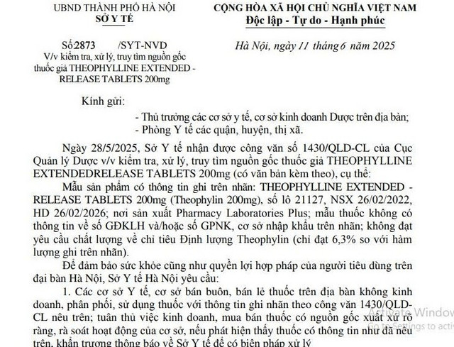 Sở Y tế Hà Nội ban hành công văn về việc kiểm tra, truy tìm nguồn gốc thuốc giả Theophylline 200mg/Ảnh chụp màn hình 1-4245.jpg