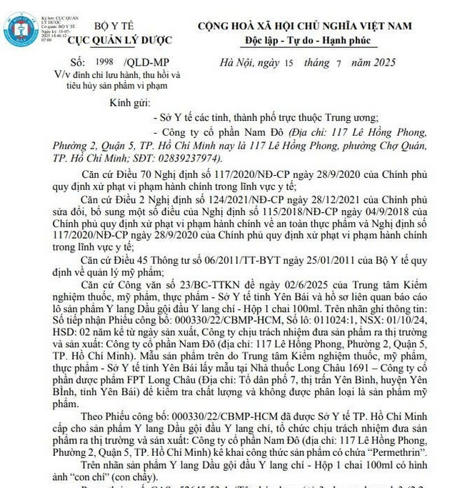 Thông báo đình chỉ lưu hành, thu hồi sản phẩm của Cục Quản lý Dược/Ảnh chụp màn hình 4.jpg