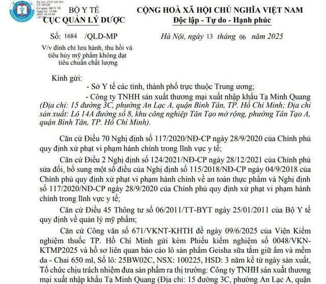 Công văn thu hồi sản phẩm của Cục quản lý Dược/ Ảnh chụp màn hình 1.jpg