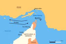 Các tuyến hàng hải qua eo biển Hormuz - nơi trung chuyển khoảng 20% nguồn cung dầu toàn cầu, kết nối Vịnh Ba Tư với Ấn Độ Dương.