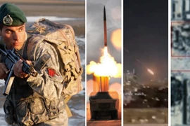 Lính thủy quân lục chiến Iran trong một cuộc diễn tập quân sự gần đây; Hệ thống phòng thủ tên lửa THAAD của Mỹ phóng tên lửa đánh chặn; Tên lửa tấn công gây thiệt hại tại một khu vực ở Israel; Thiệt hại tại căn cứ không quân Al Udeid sau cuộc tấn công bằng tên lửa.