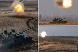 Xe tăng Chonma-20 của Triều Tiên đánh chặn mục tiêu bằng hệ thống phòng vệ chủ động.