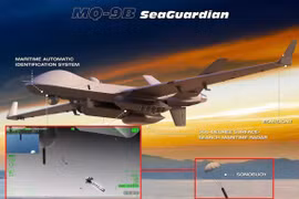MQ-9B SeaGuardian của General Atomics đã tiến thêm một bước cụ thể hướng tới nhiệm vụ tuần tra chống ngầm không người lái, sau khi một cuộc thử nghiệm của Hải quân Mỹ đã tăng gấp đôi số lượng phao sonar mang theo và chứng minh khả năng cảm biến âm thanh liên kết mạng từ một phương tiện bay không người lái. (Nguồn ảnh: General Atomics)