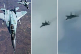 MiG-29 (bên trái) và MiG-29 bay trên bầu trời Tehran vào ngày 28 tháng 2.