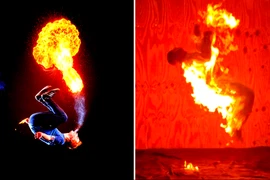 Thót tim "người lửa" lộn nhào mạo hiểm, đạt Kỷ lục Guinness 