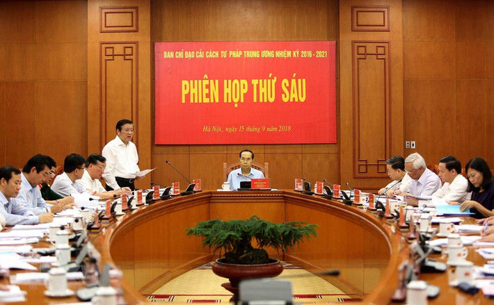 Sáng 15/9/2018, tại Trụ sở Trung ương Đảng, Chủ tịch nước Trần Đại Quang chủ trì Phiên họp thứ sáu của Ban Chỉ đạo cải cách Tư pháp Trung ương. (Ảnh: TTXVN)