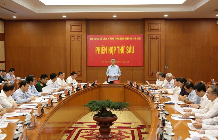 Sáng 15/9/2018, tại Trụ sở Trung ương Đảng, Chủ tịch nước Trần Đại Quang chủ trì Phiên họp thứ sáu của Ban Chỉ đạo cải cách Tư pháp Trung ương. (Ảnh: TTXVN)