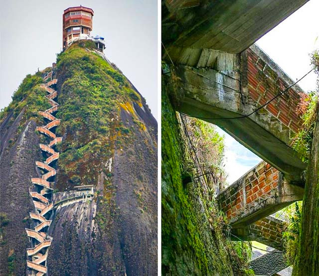 2.Cầu thang hình zic zac (Colombia): Khu vực này có tên gọi là El Peñón de Guatapé, một nơi có tầm nhìn hoàn hảo để quan sát quân địch. Ngày nay nó trở thành một địa điểm du lịch thú vị được nhiều người tìm đến.