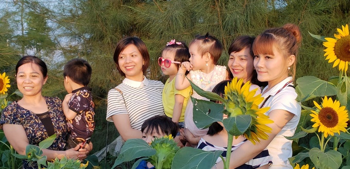 Thời tiết mùa thu có nắng nhẹ thích hợp cho các gia đình đưa cả trẻ nhỏ cùng đi ngắm cảnh, chụp hình.