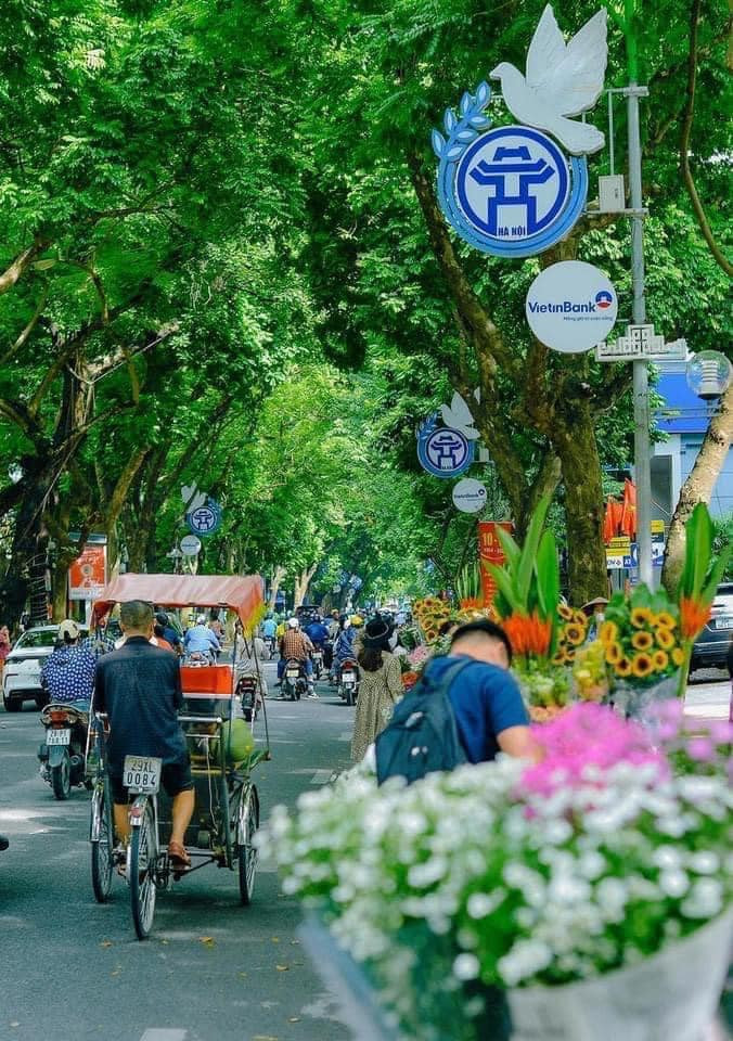 Những năm gần đây, xe hoa trở thành "đạo cụ" không thể thiếu của các "nàng thơ" khi check-in ở phố Phan Đình Phùng. Nhiều người sau khi chụp ảnh check-in đã ghé quán cà phế, thưởng thức hương cốm mùa thu của Hà Nội. (Ảnh: Do Thi Van Anh)