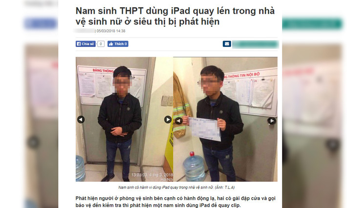 Cũng trong năm 2018, một nam sinh ở Hà Nội cũng bị bắt khi có hành vi lén lút đồi bại. Cụ thể, nam sinh này sử dụng iPad để quay lén cảnh diễn ra trong nhà vệ sinh nữ tại một siêu thị nằm trên phố Thái Hà, quận Đống Đa. Theo ghi nhận, nam sinh này vẫn còn đang ngồi trên ghế nhà trường THPT.