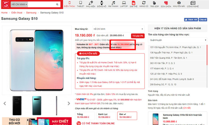 Mẫu Galaxy S10 thì giảm giá nhẹ nhàng hơn, khoảng 1 triệu đồng. Giá S10 xách tay trên thị trường rơi vào khoảng 19,2 triệu đồng. Tuy nhiên, có cửa hàng áp dụng giảm shock mẫu S10 chỉ còn 16,4 triệu đồng. Đây chắc chắn là thời cơ sở hữu máy tốt nhất ở thời điểm hiện tại.