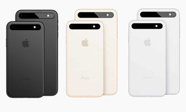 Hình ảnh bản dựng cho thấy concept này có 3 màu: đen Space Gray, trắng bạc Silver và vàng Gold. Máy cũng được chia làm hai phiên bản kích cỡ màn hình: thường và plus (hoặc Max) như các thế hệ iPhone trước đó.