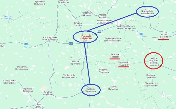 Pokrovskoye là chân hàng tiếp tế cho các nhóm quân AFU phòng thủ ở Gulyai-Polye (tỉnh Zaporozhye) và Novopavlovsk (cực tây tỉnh Dnipropetrovsk). Ngoài ra, một cuộc đột phá của Cụm quân phía Đông RFAF (Cụm Vostok) dọc theo tuyến Berezove-Novoivanivka-Ol'hivs'ke đang đe dọa tuyến phòng thủ này của AFU, vốn đã được Kiev xây dựng hơn ba năm.
