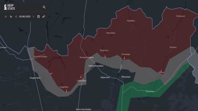 Bản đồ do Deep State công bố cho thấy một vùng xám rất lớn. Tuy nhiên, hầu như toàn bộ khu vực này đều do các đơn vị của Nga chiếm đóng và quân Ukraine đang phải rút dần về sau. Các nhà phân tích Ukraine cũng phải miễn cưỡng, thừa nhận điều này.