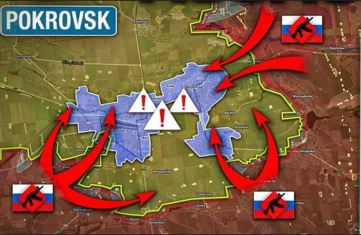 Quân đội Nga (RFAF) đang thiết lập năm đội hình bao vây lớn trên chiến trường Ukraine, gồm Chasov Yar, Kupyansk, Vovchansk, Kostiantynivka và Pokrovsk. Cùng với đó, RFAF đã chiến thuật tấn công theo kiểu gọng kìm từ ba hướng, vào các khu vực phòng thủ trên của quân đội Ukraine (AFU).