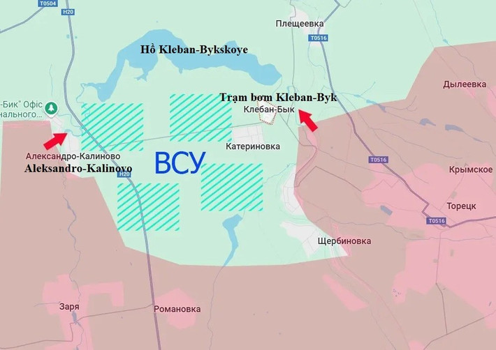 Theo kênh Telegram Mash, quân đội Nga đã tạo ra một vòng vây giữa các làng Aleksandro-Kalinovo và Kleban-Byk thuộc quận Konstantinovsky. Đường kính của vòng vây khoảng bảy km, và hiện có hàng nghìn quân Ukraine bị mắc kẹt trong đó.